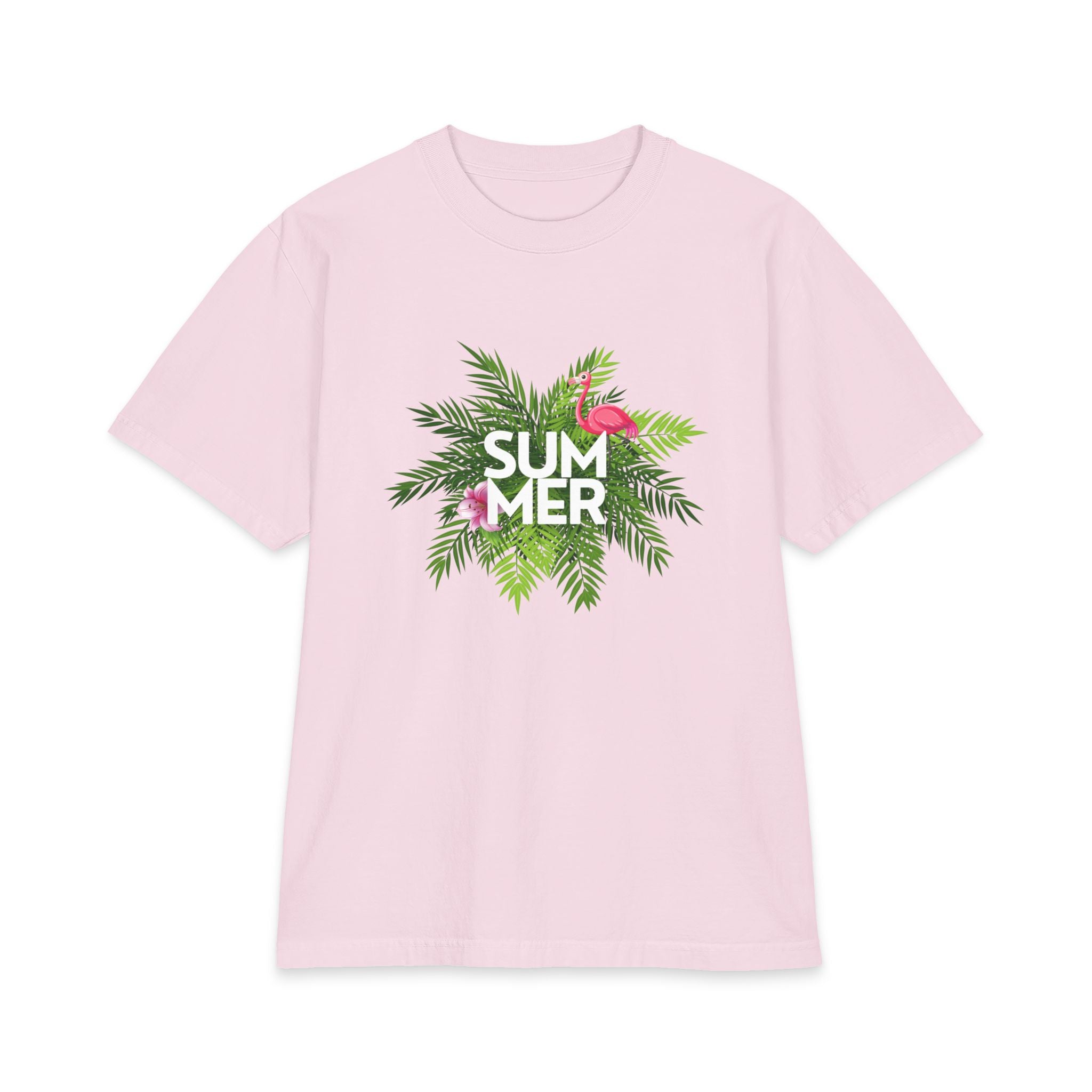Summer Palm T‑Shirt Tropical Flamingo ‘SUMMER’ Graphic