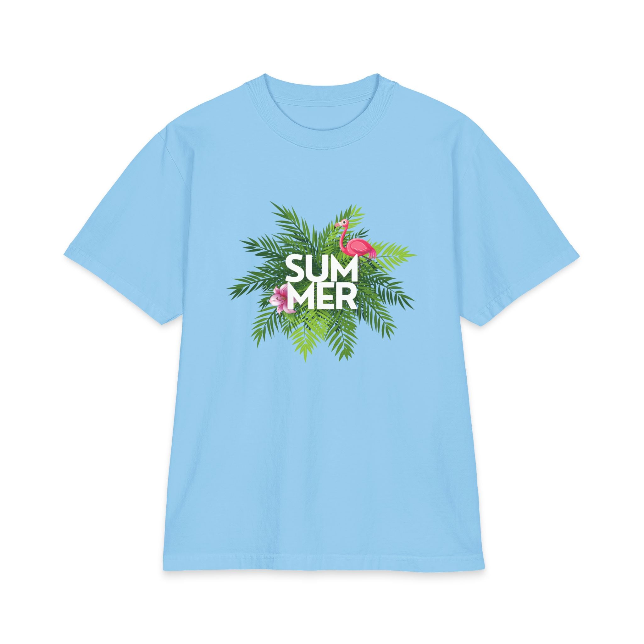 Summer Palm T‑Shirt Tropical Flamingo ‘SUMMER’ Graphic
